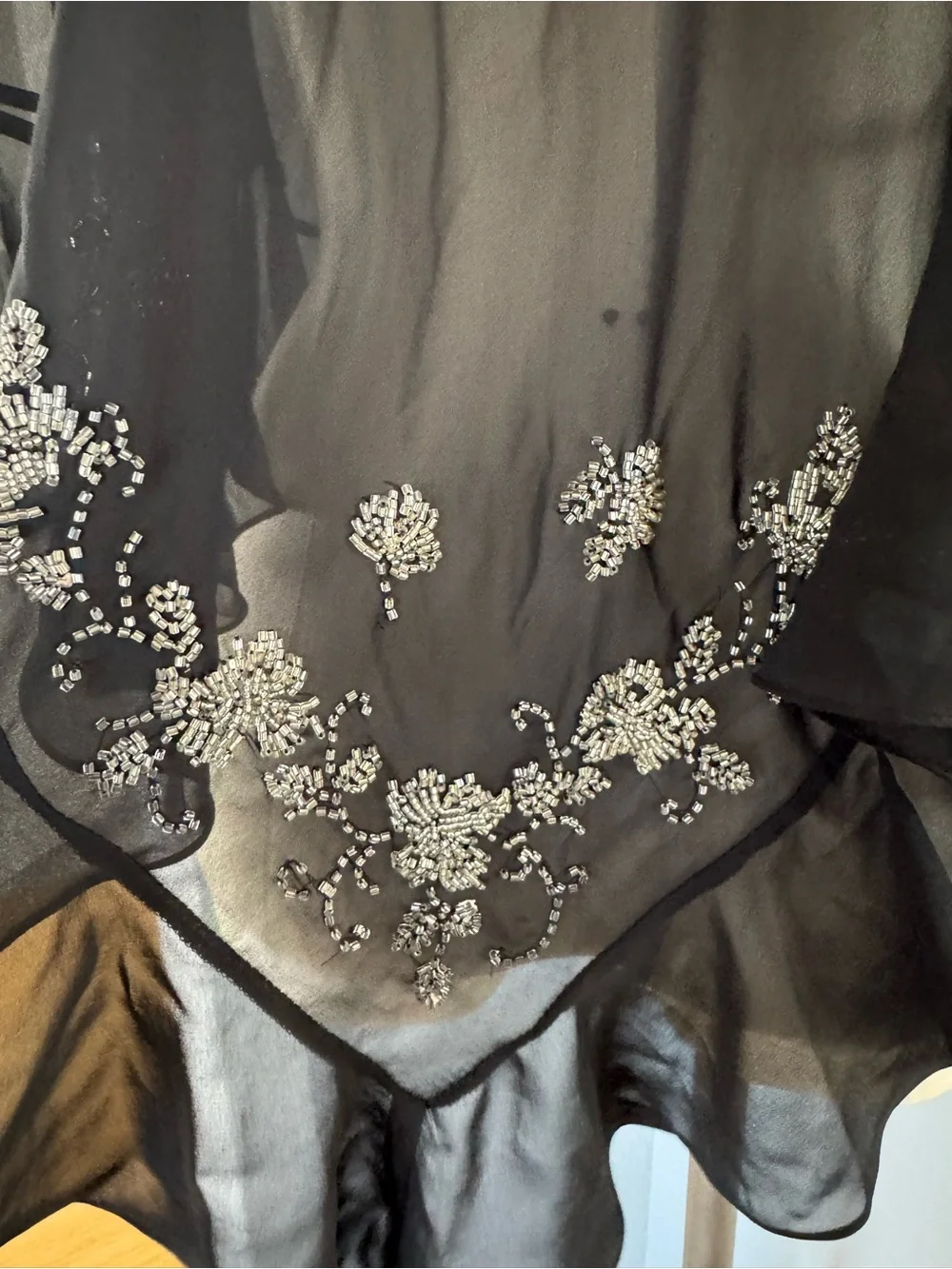 Black Ruffled Beaded Capelet OS - Picture 4 of 8